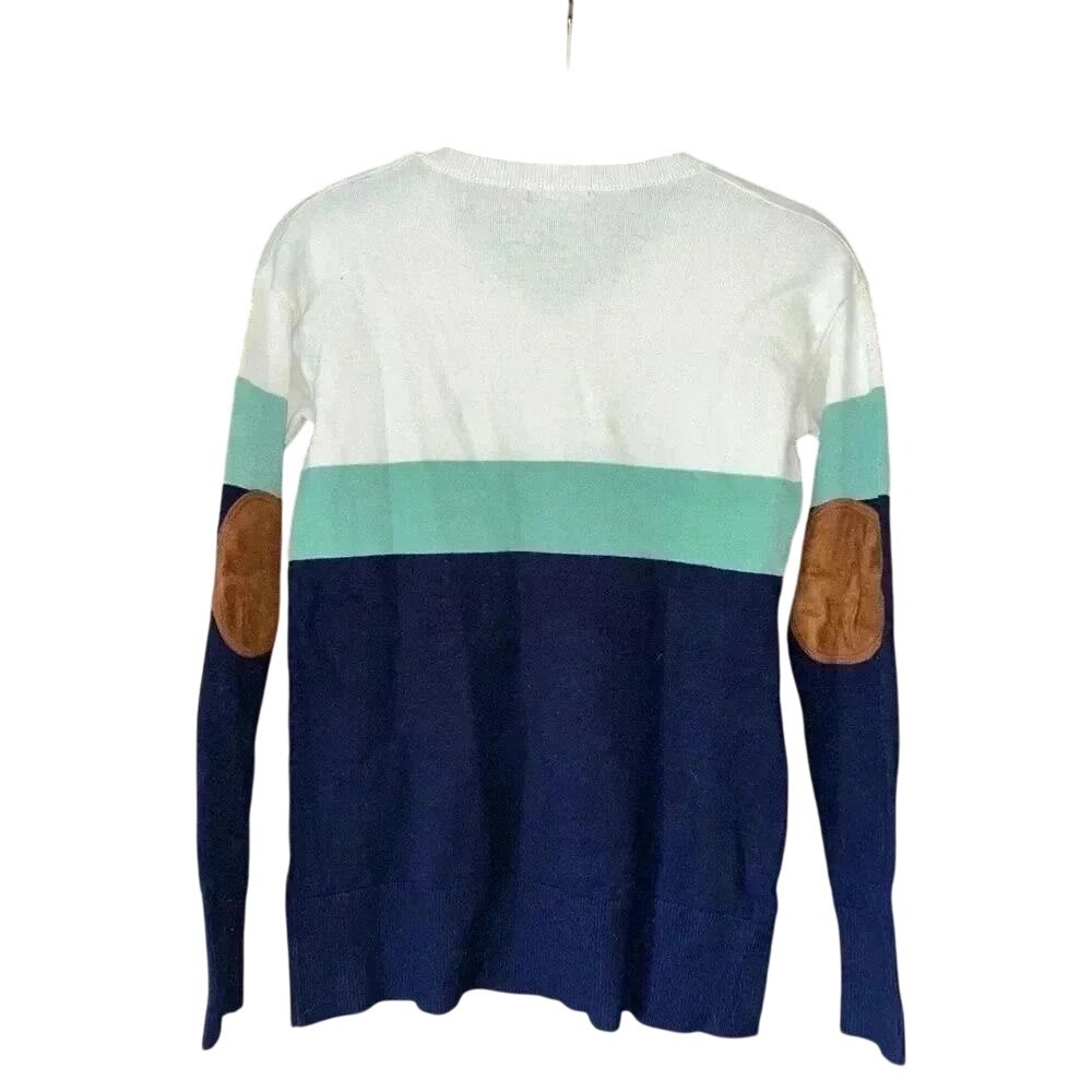 Pink Clover Color Block V-Neck Sweater with Elbow Patches - Size S‎ - Picture 2 of 5